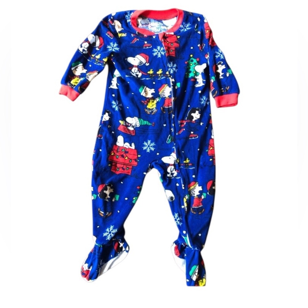 4/$20 A Charlie Brown Christmas Peanuts Snoopy Footie Pajamas Blue Sz 18 Mo